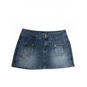 Y2k Angels Distressed / Faded Denim Mini Skirt Button Closure - 9